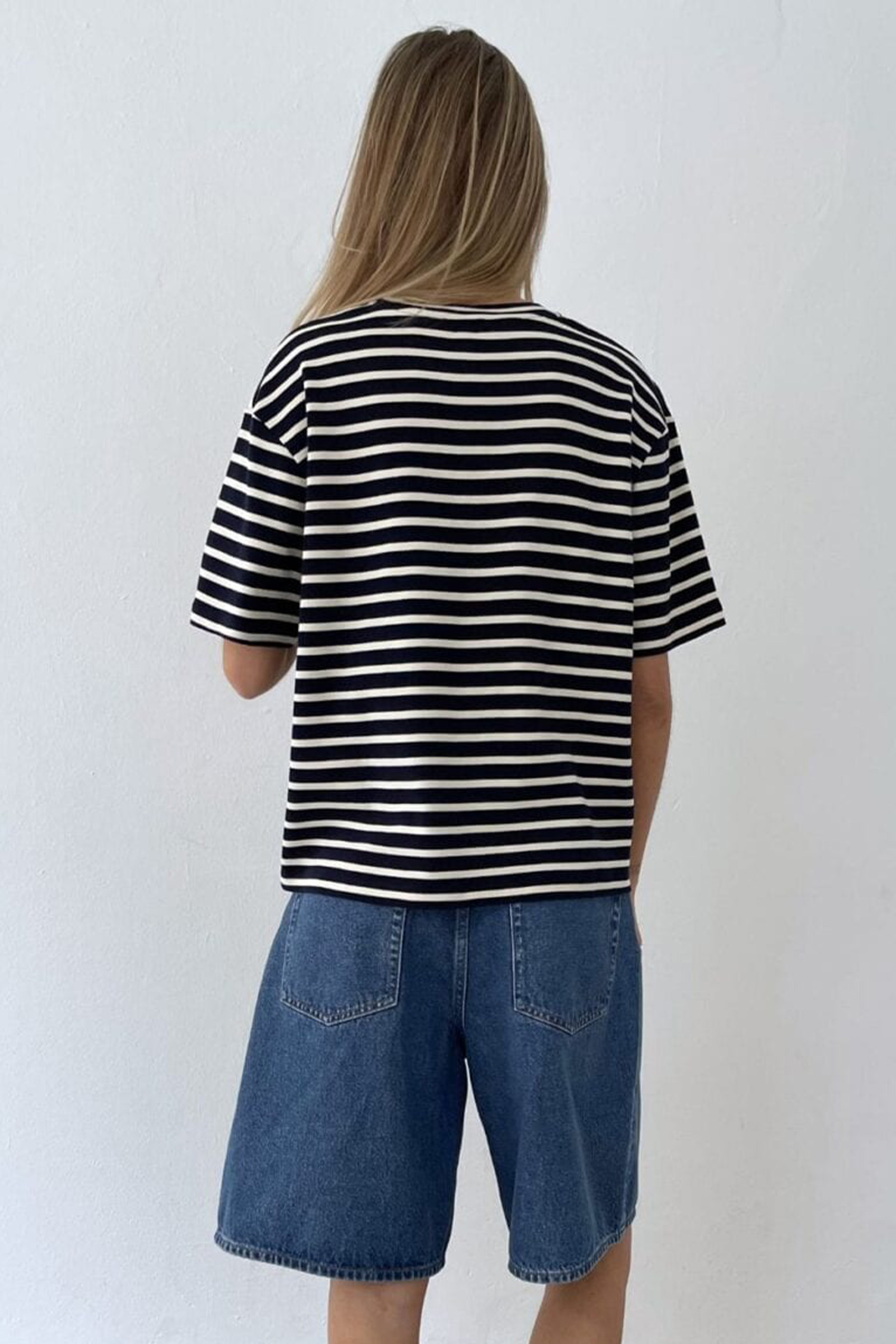 Mejse O-neck Tee Stripe Navy/Off-white - Bilde 2