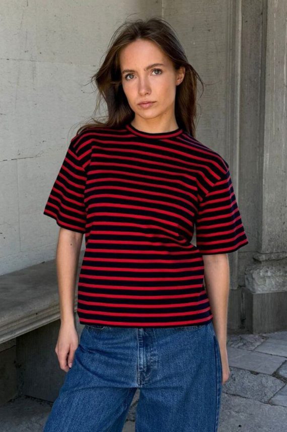 Mejse O-neck Tee Stripe Navy/Red