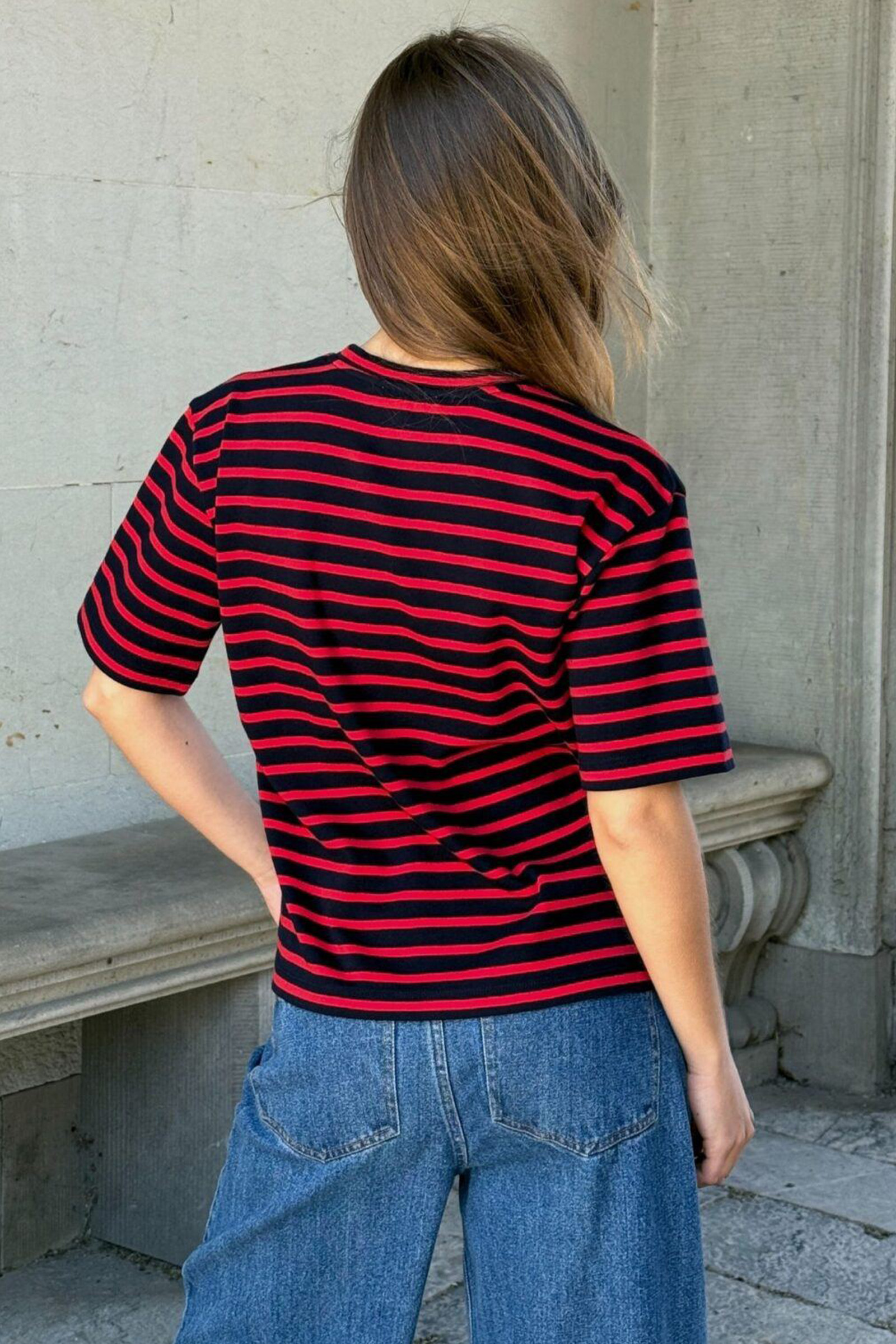 Mejse O-neck Tee Stripe Navy/Red - Bilde 2