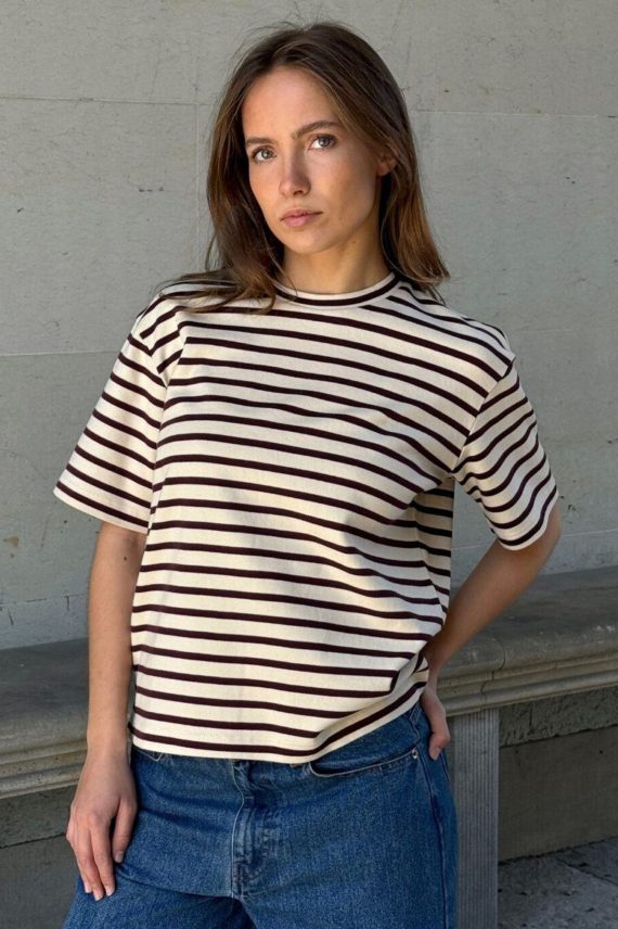 Mejse O-neck Tee Stripe Off White/Bordeaux