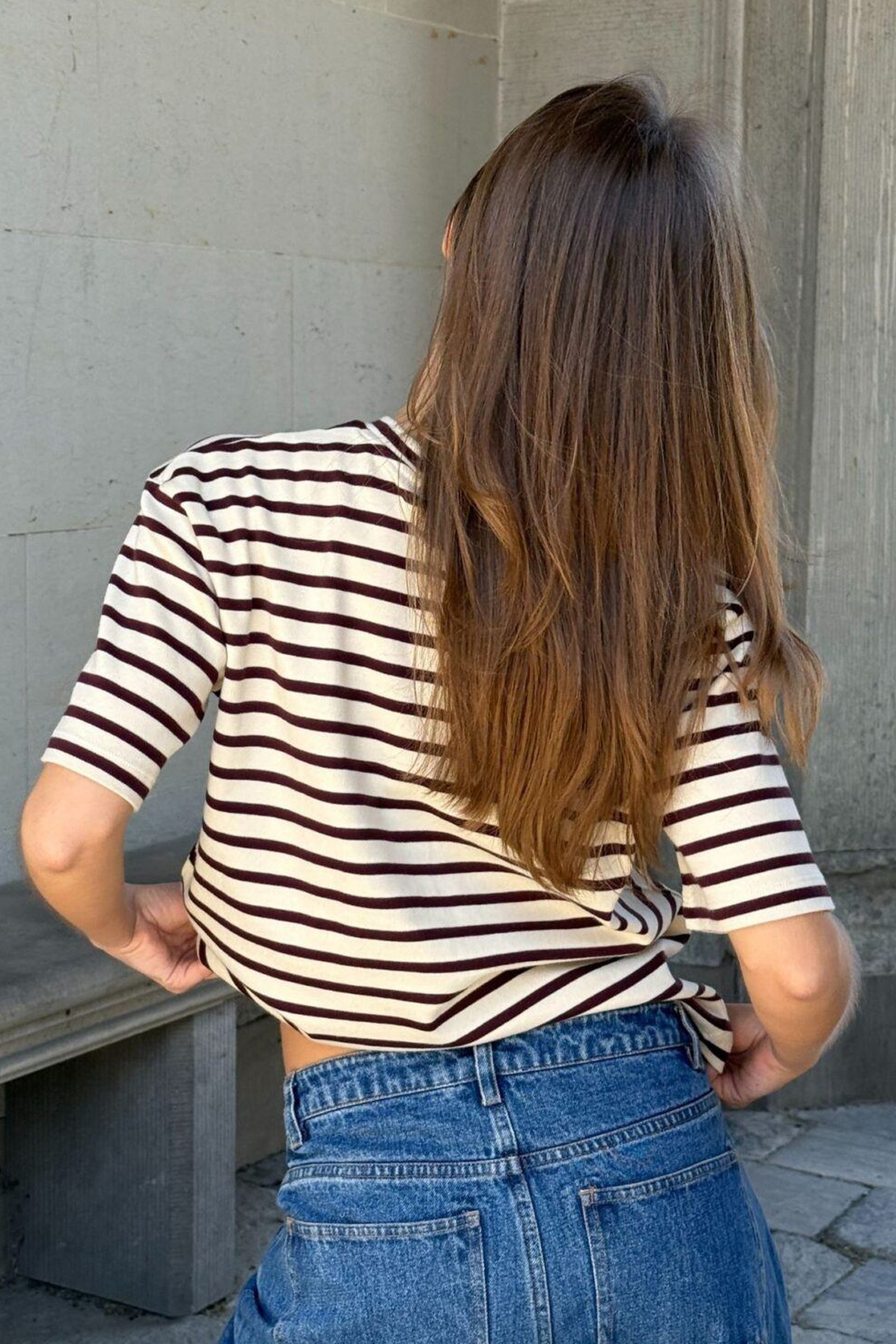 Mejse O-neck Tee Stripe Off White/Bordeaux - Bilde 2