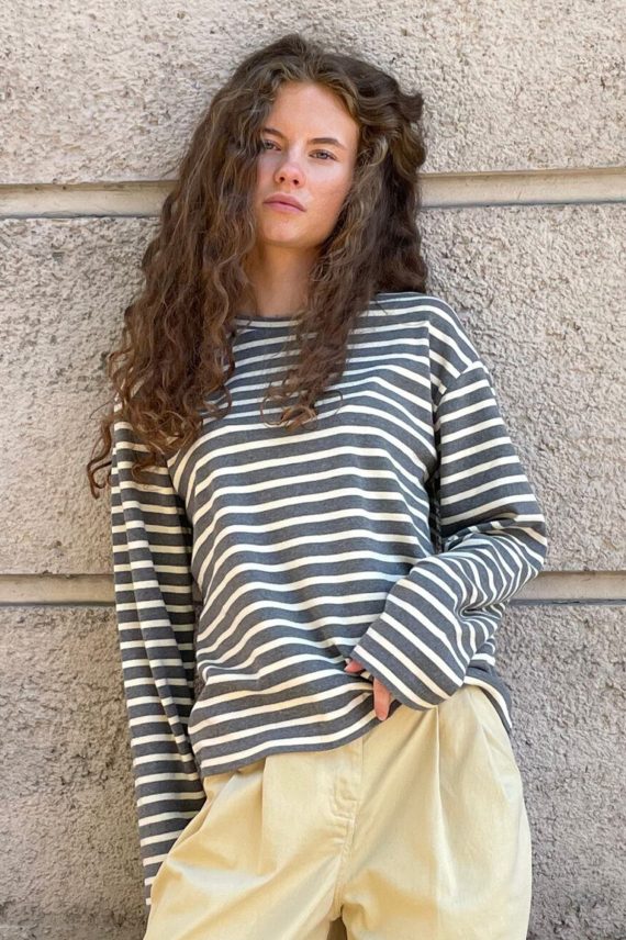 Nete O-neck Tee Grey Melange/Off White