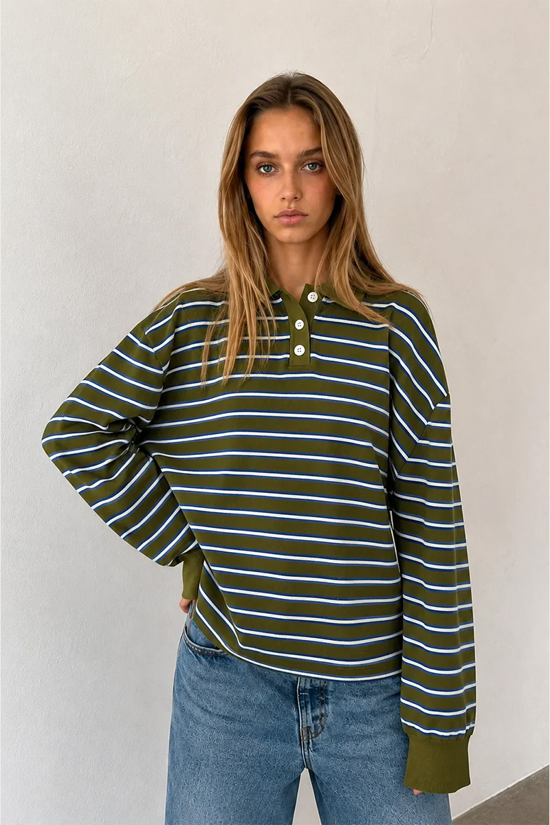 Adanne Polo Knit Olive/Blue