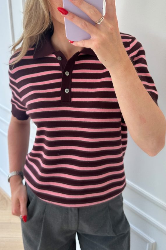 Aduna Polo Stripe Knit Bordeaux/Pink