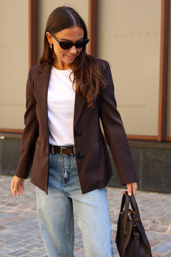 CadieIW Melange Core Blazer Chocolate Brown
