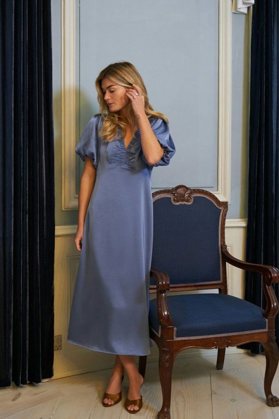Illana Heavy Sateen Dress Smoke Blue