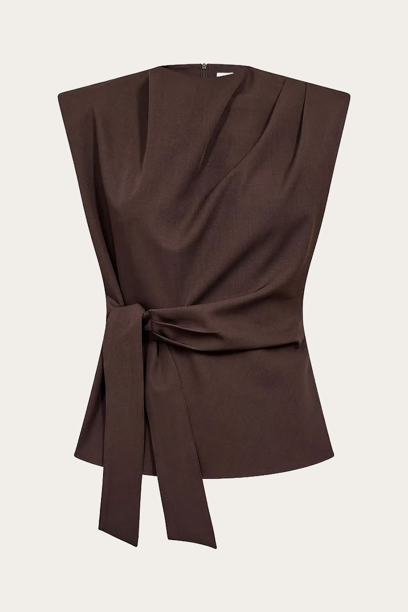 LunaCC Pleat Top Dark Brown - Bilde 2