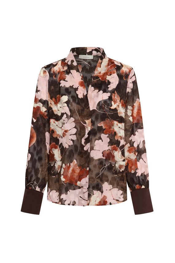MasonIW V-Neck Blouse, Brown W Pink Pall Leaves