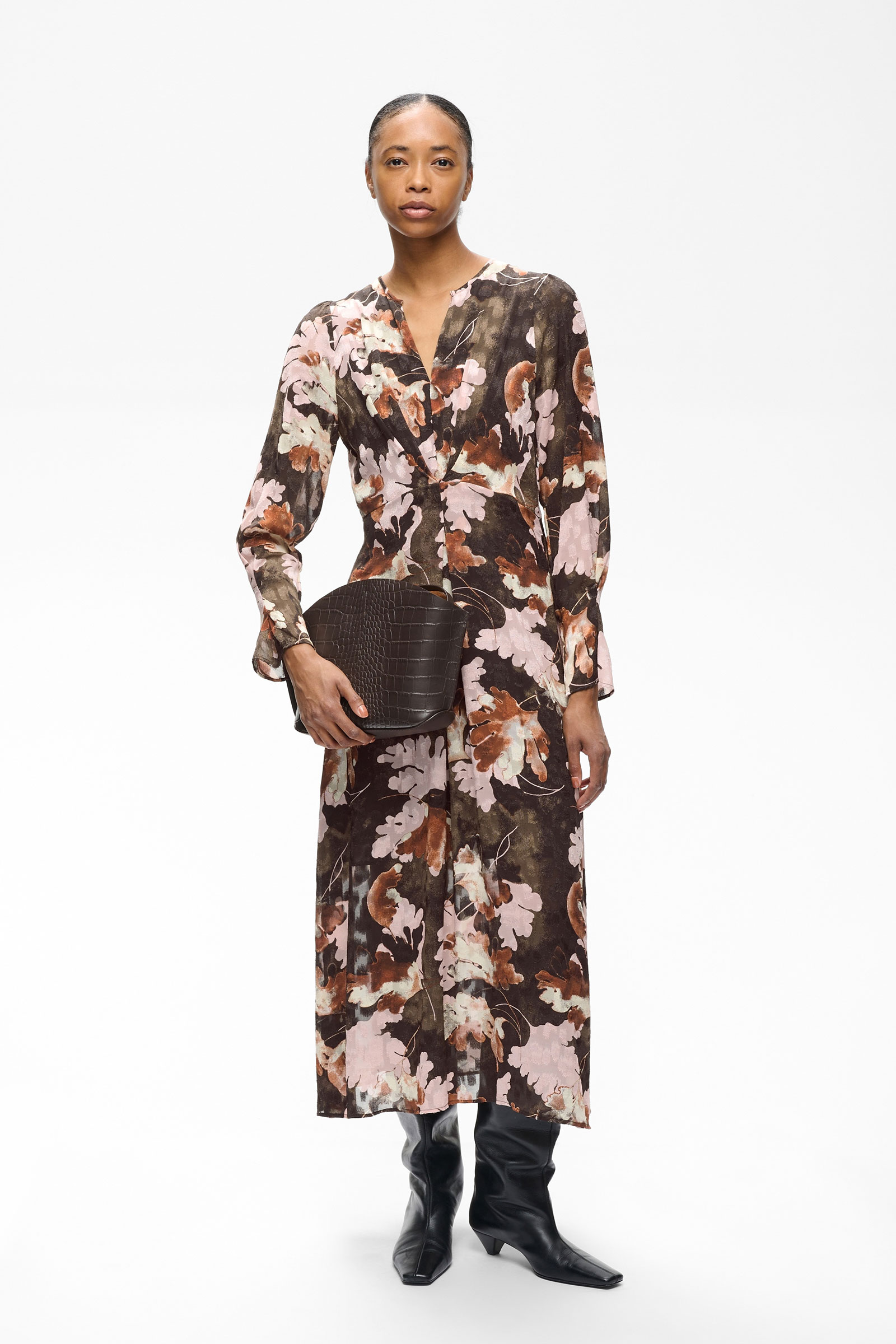 MasonIW Dress, Brown W Pink Pall Leaves