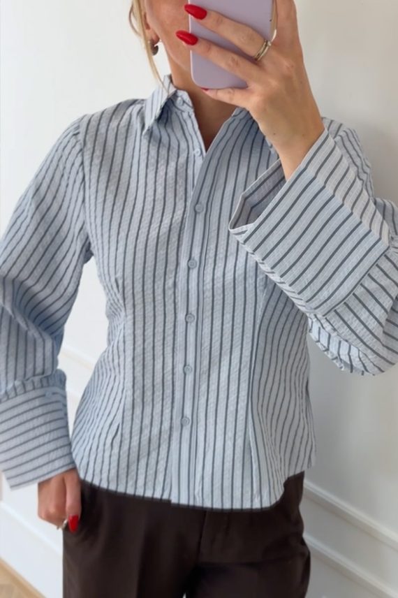 Rosa Striped Crepe Shirt Blue