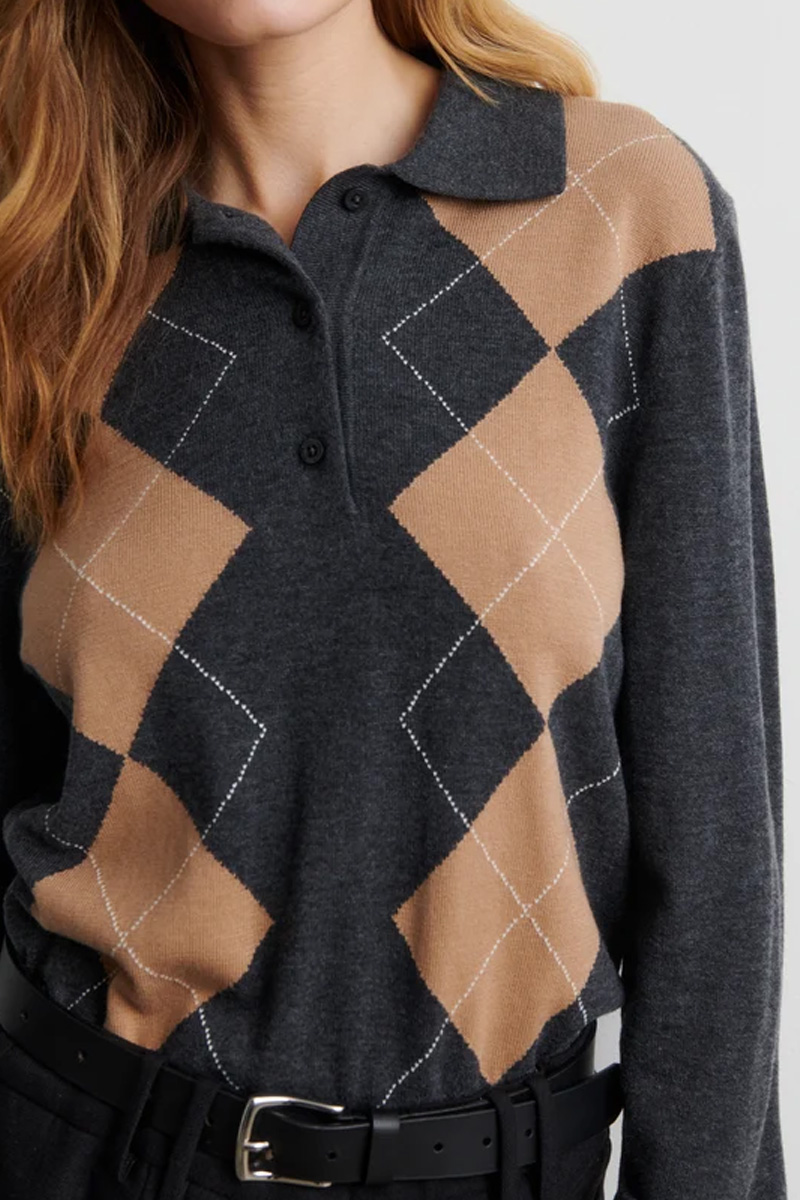 Shailene Knit Polo Dark Grey Melange - Bilde 2