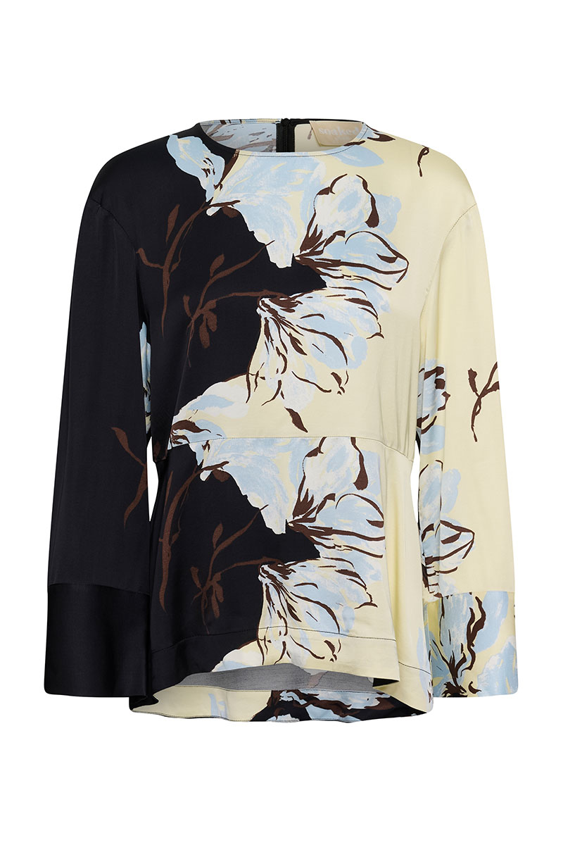 SLCinna Peplum Blouse Pistachio and Black Floral - Bilde 3