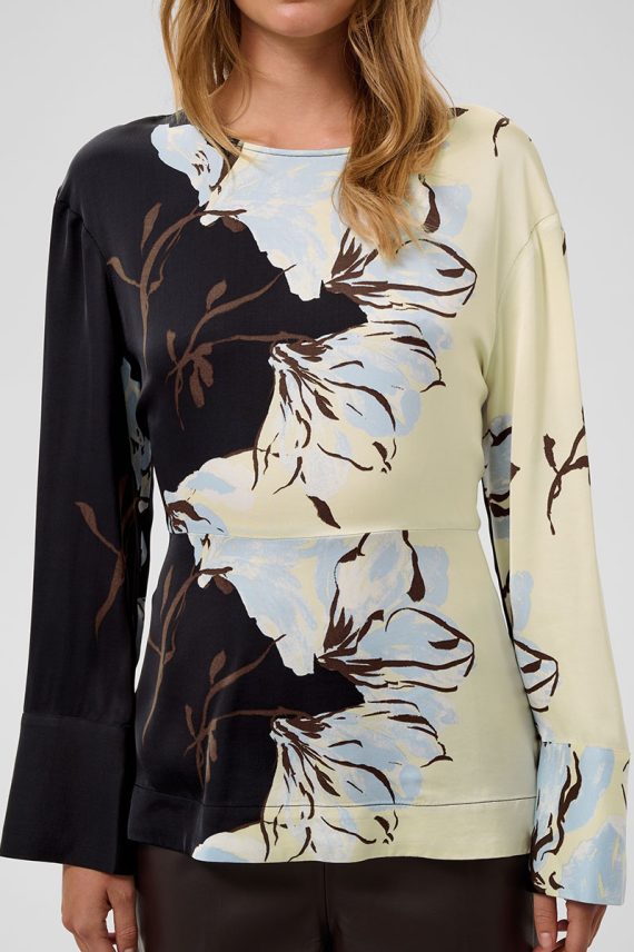 SLCinna Peplum Blouse Pistachio and Black Floral