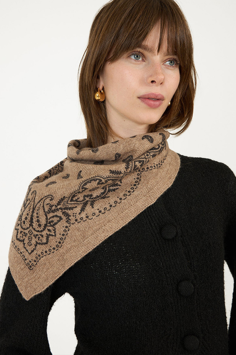 Adelina Paisley Knit Scarf Beige Melange - Bilde 5