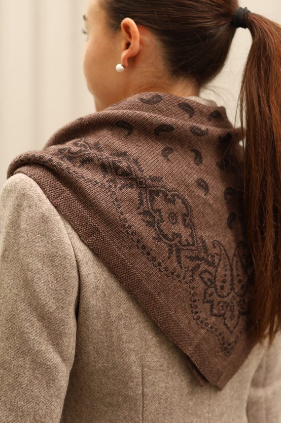 Adelina Paisley Knit Scarf Brown Melange
