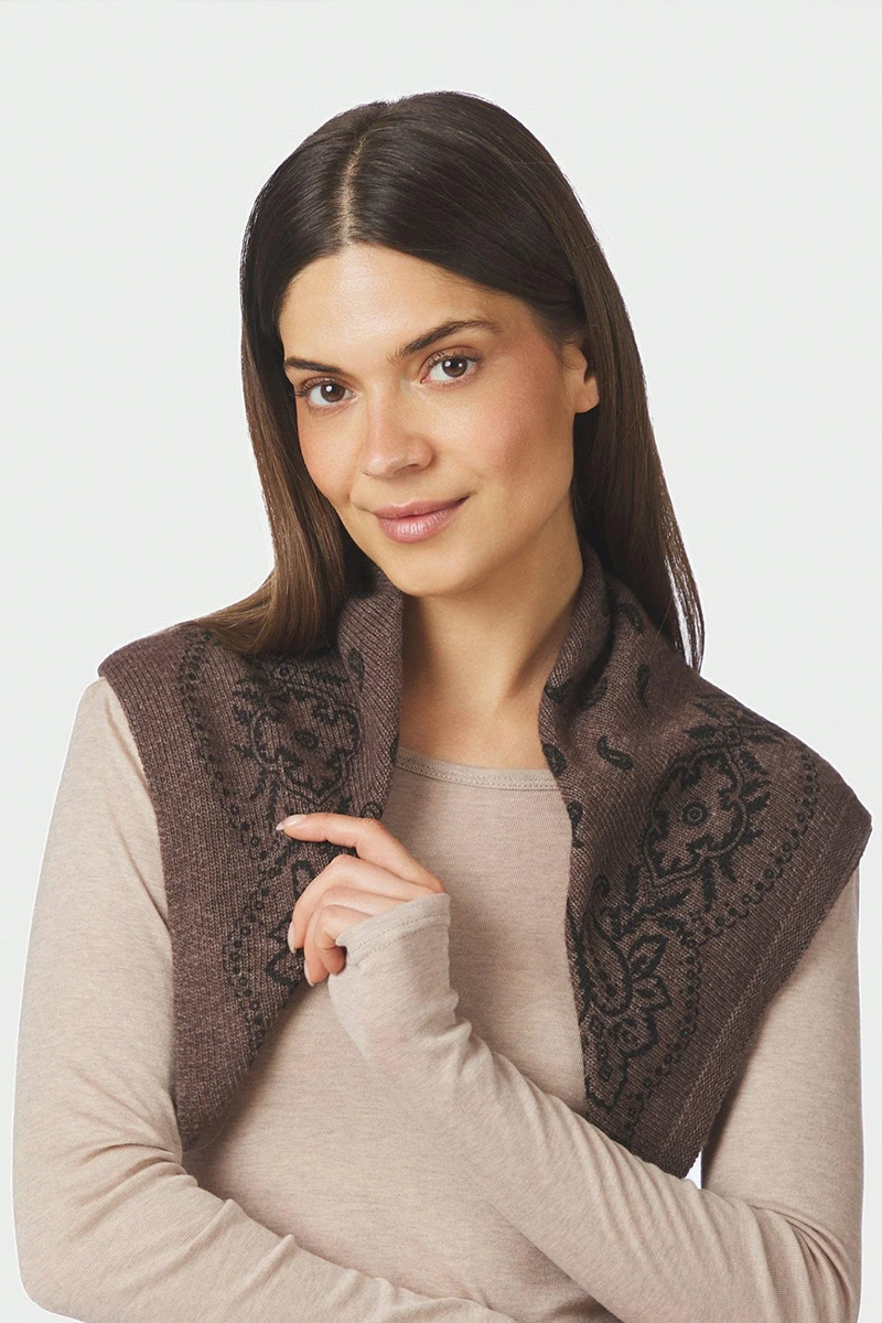 Adelina Paisley Knit Scarf Brown Melange - Bilde 4