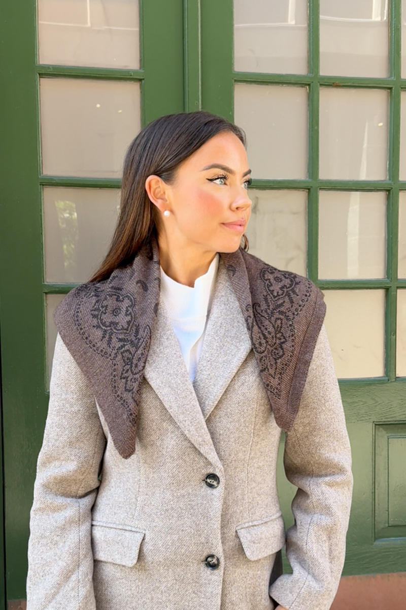 Adelina Paisley Knit Scarf Brown Melange - Bilde 2