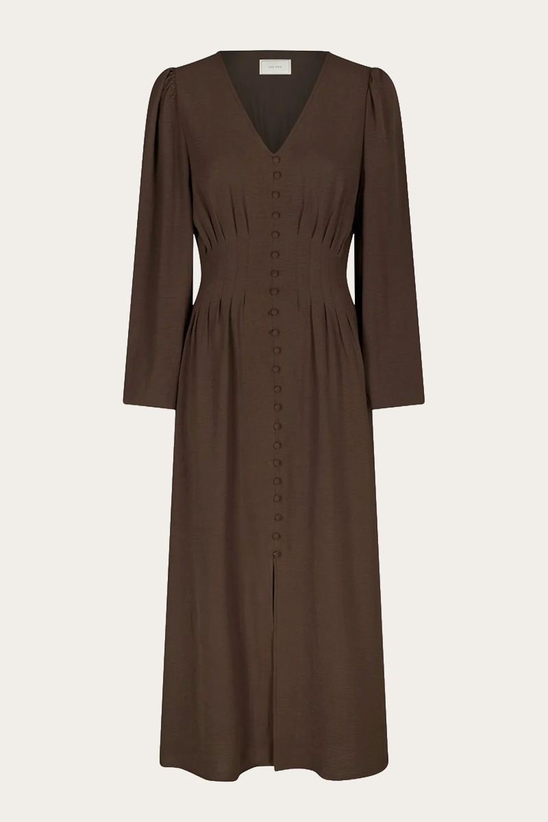 Annelie Solid Crepe Dress Dark Brown - Bilde 4