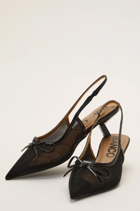 Biakristin Kitten Heel Bow Slingback Mesh Black