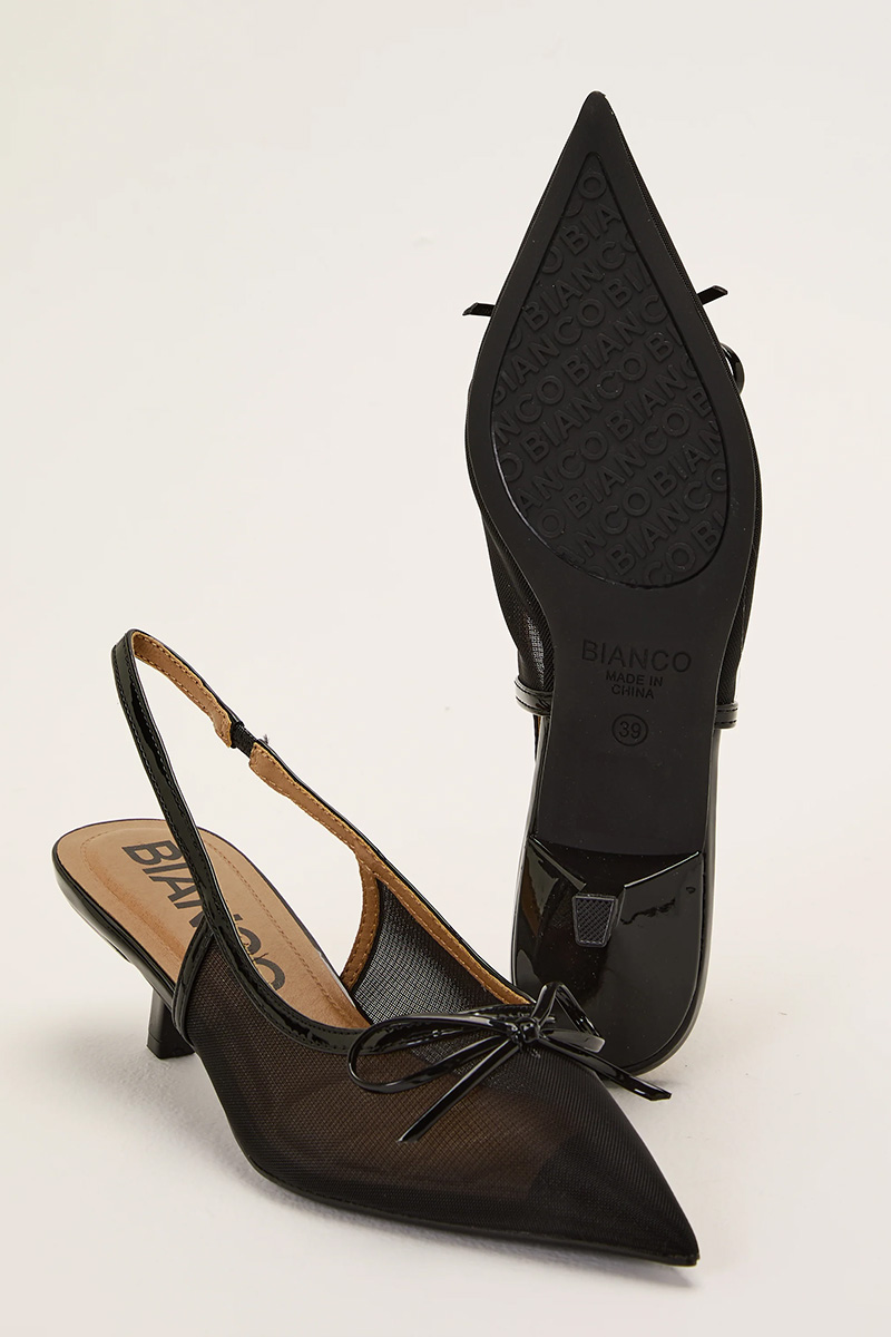 Biakristin Kitten Heel Bow Slingback Mesh Black - Bilde 3