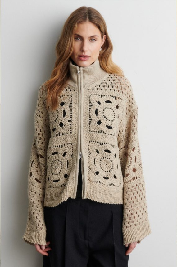 Crosette Knit Cardigan Camel