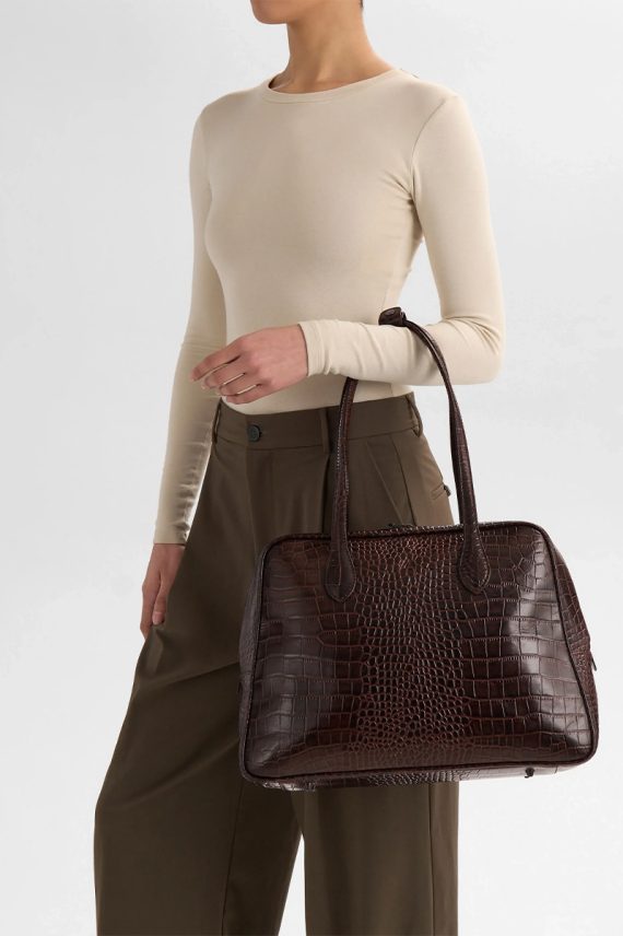 ElaraMBG Work Bag Croco Espresso Brown