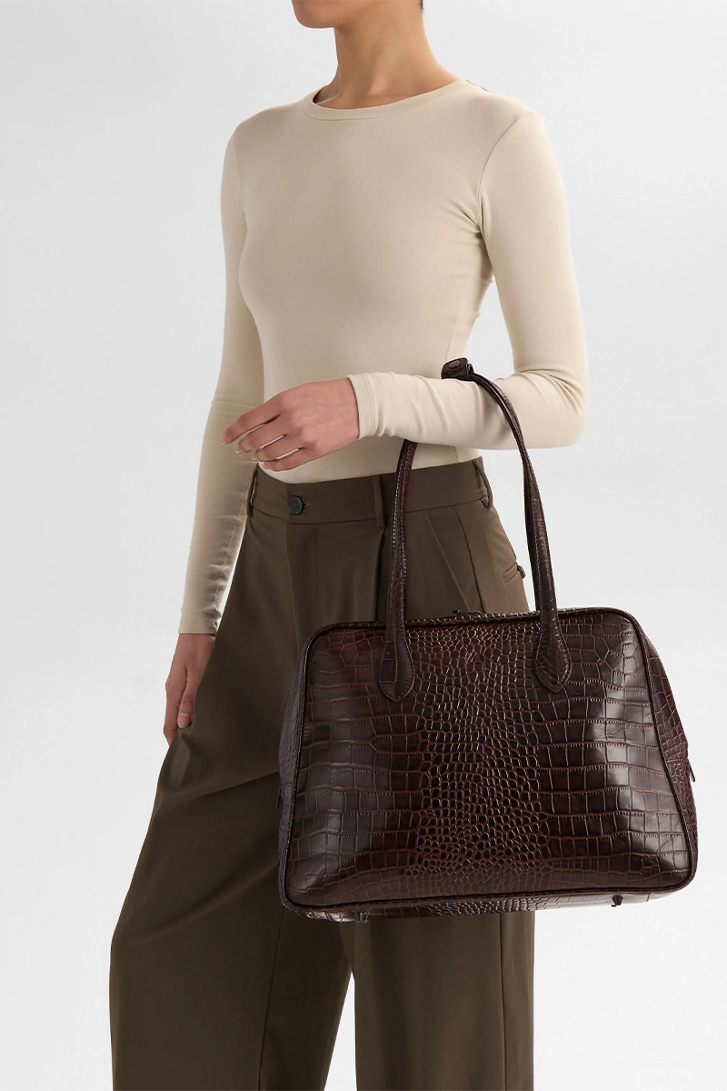 ElaraMBG Work Bag Croco Espresso Brown