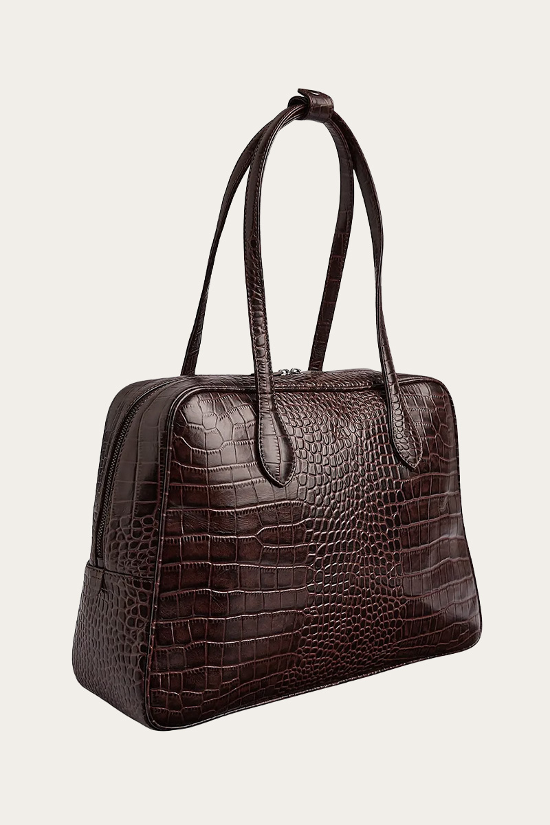 ElaraMBG Work Bag Croco Espresso Brown - Bilde 3