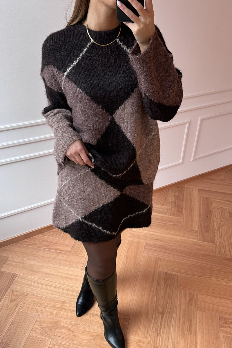 Inga Check Fluff Knit Blouse Dark Brown - Bilde 2