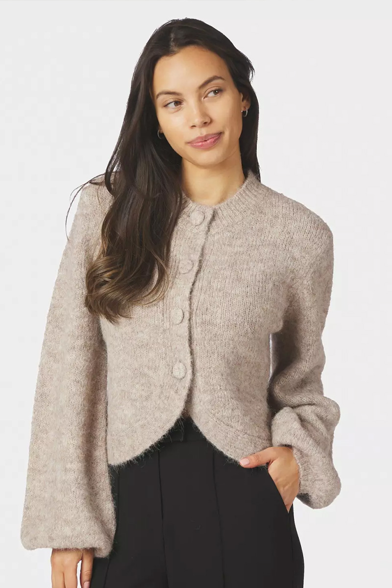 Gio Fluffy Knit Cardigan Beige Melange - Bilde 5