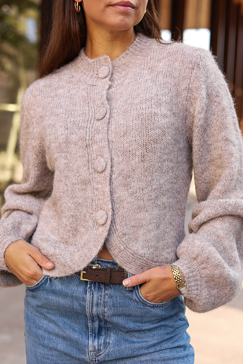 Gio Fluffy Knit Cardigan Beige Melange