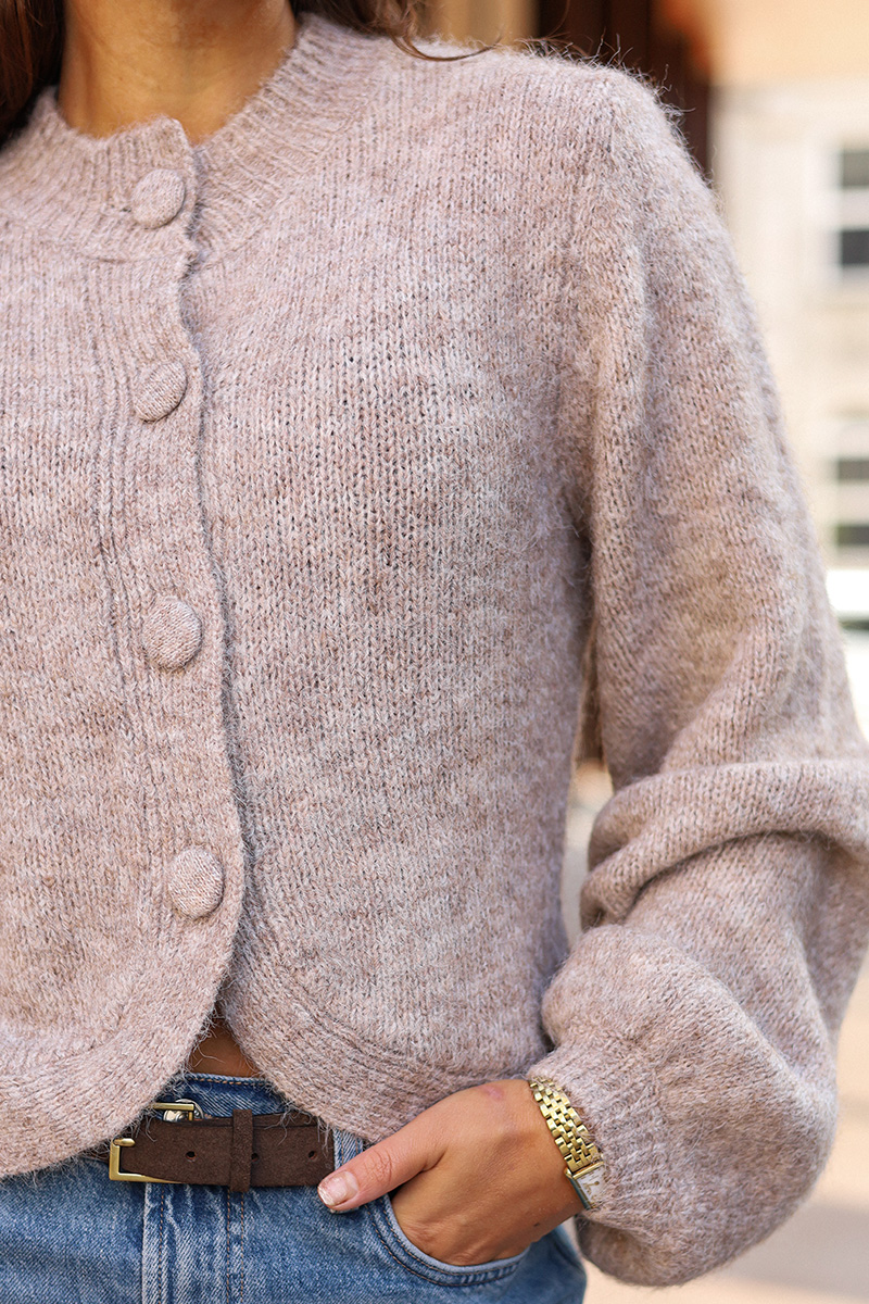 Gio Fluffy Knit Cardigan Beige Melange - Bilde 2