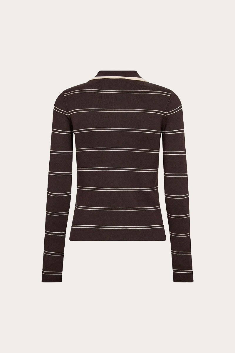LueCC Stripe Polo Knit Dark Brown - Bilde 2