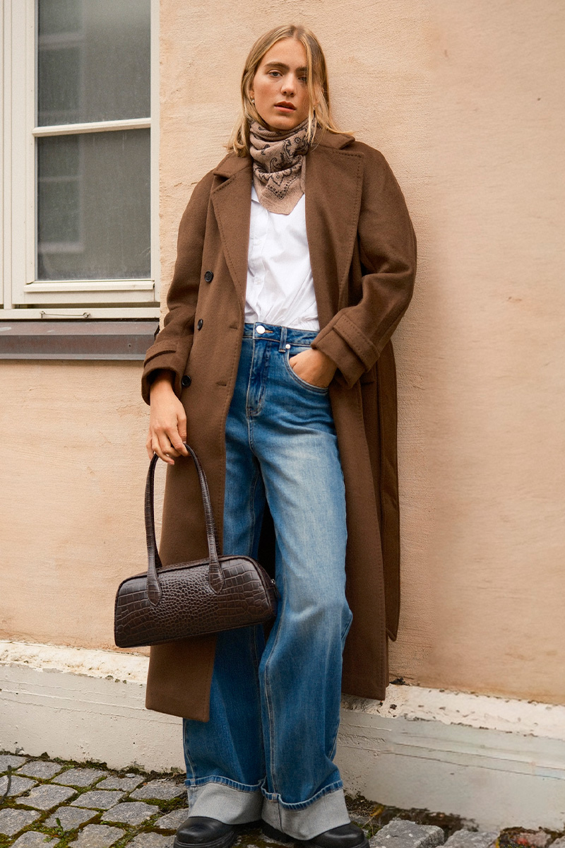 WMN Double Breasted Coat Brown - Bilde 3