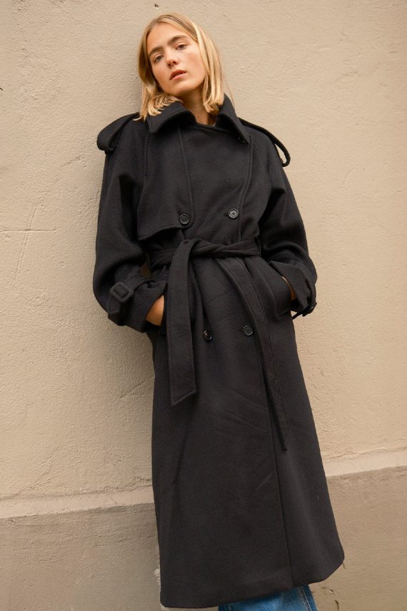 WMN Wool Trench Coat Black