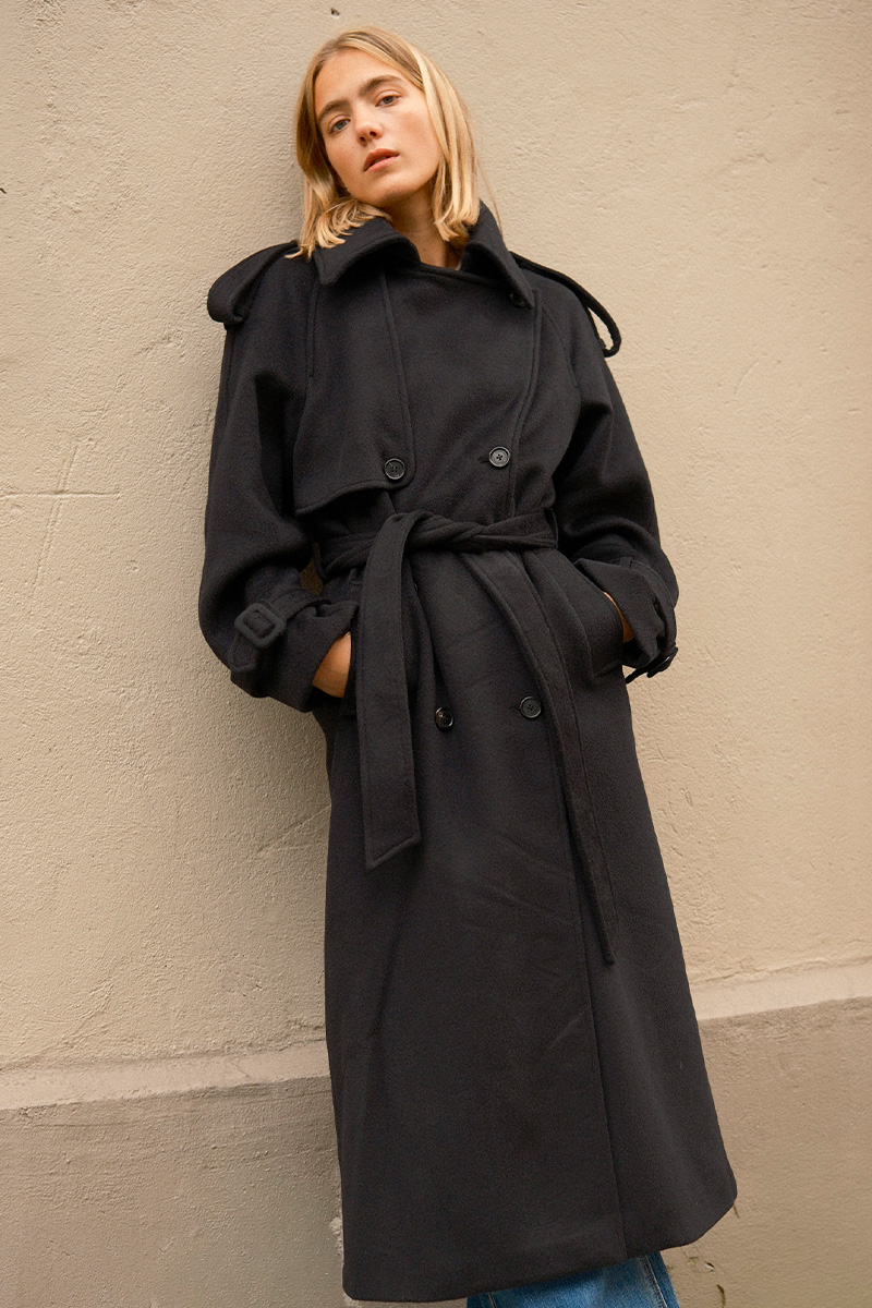 WMN Wool Trench Coat Black
