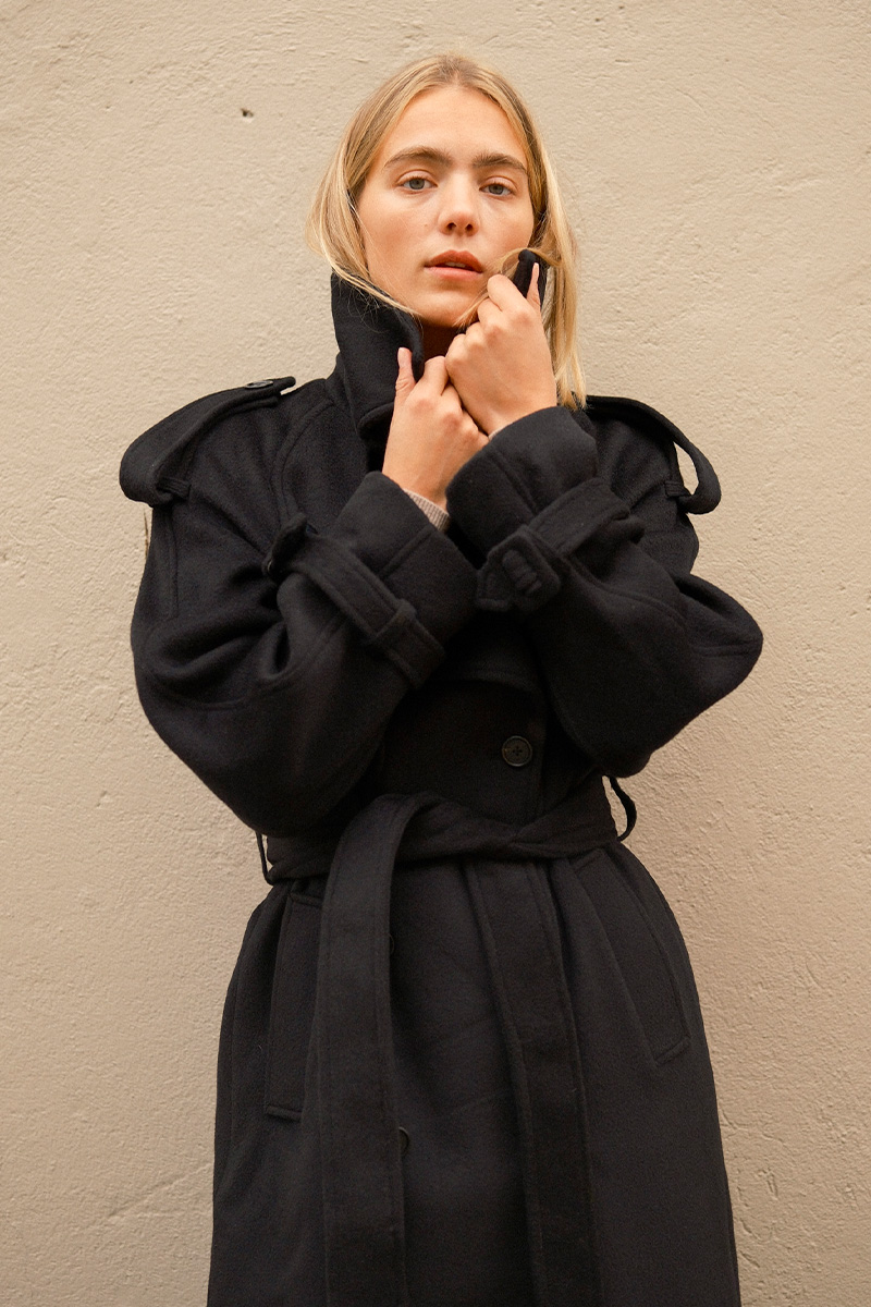 WMN Wool Trench Coat Black - Bilde 3