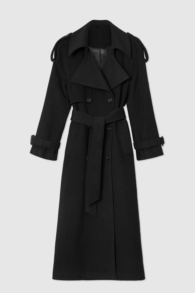 WMN Wool Trench Coat Black - Bilde 8