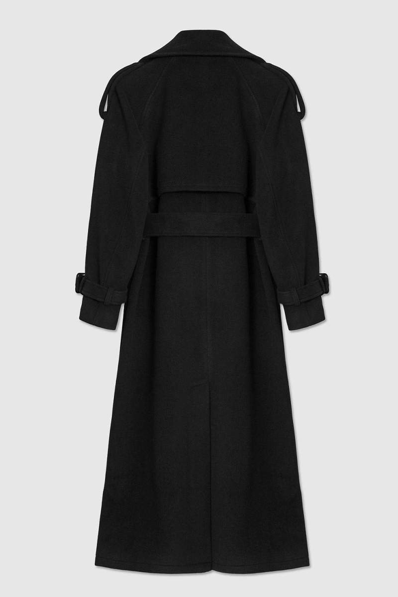 WMN Wool Trench Coat Black - Bilde 9