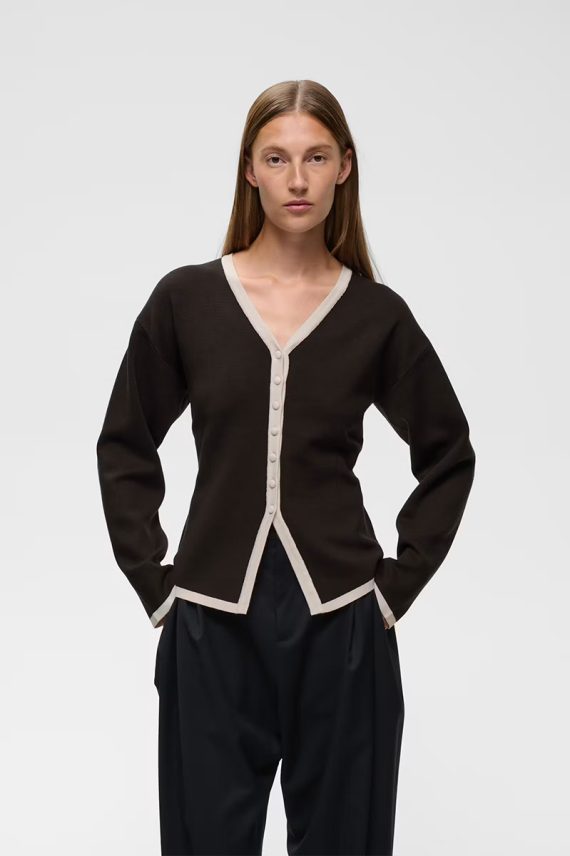 YenahIW Contrast Cardigan Chocolate Brown