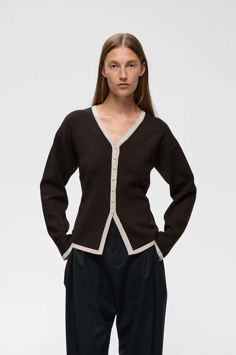 YenahIW Contrast Cardigan Chocolate Brown