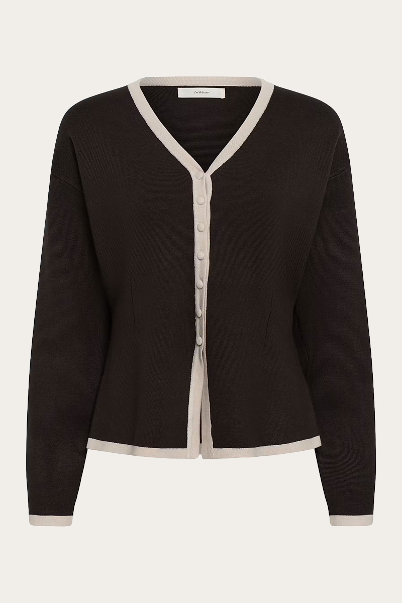 YenahIW Contrast Cardigan Chocolate Brown - Bilde 4