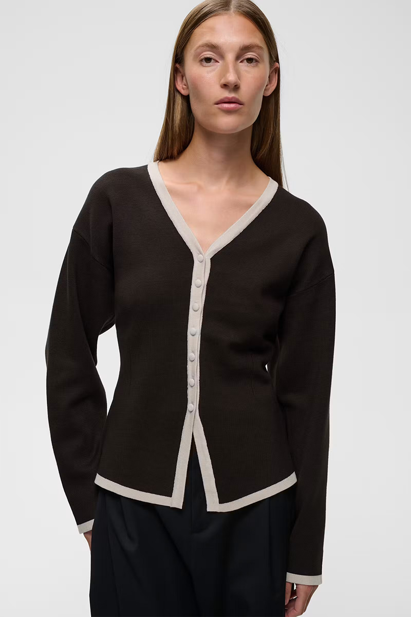 YenahIW Contrast Cardigan Chocolate Brown - Bilde 3