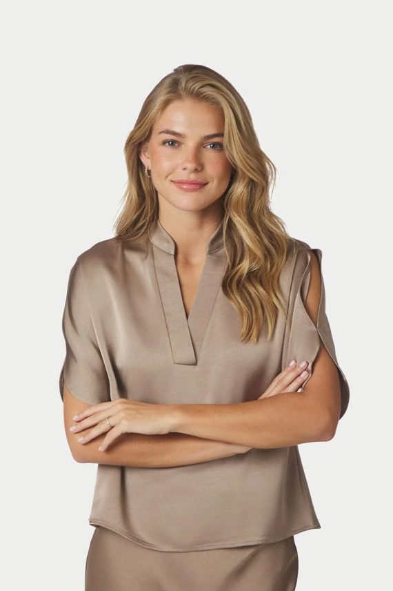 Anelle Heavy Sateen Blouse Dark Taupe
