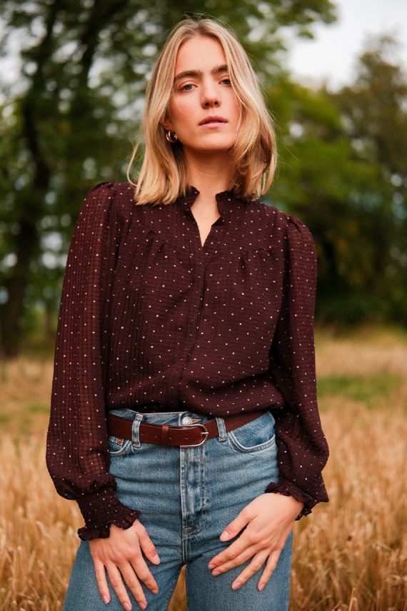 Astrida Dotted Blouse Burgundy
