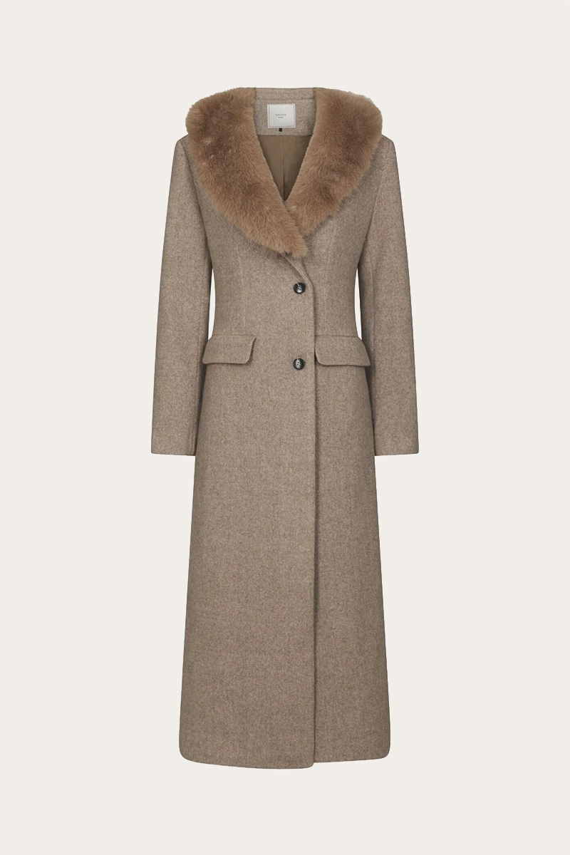 Corina Herringbone Twill Coat Beige Melange - Bilde 11