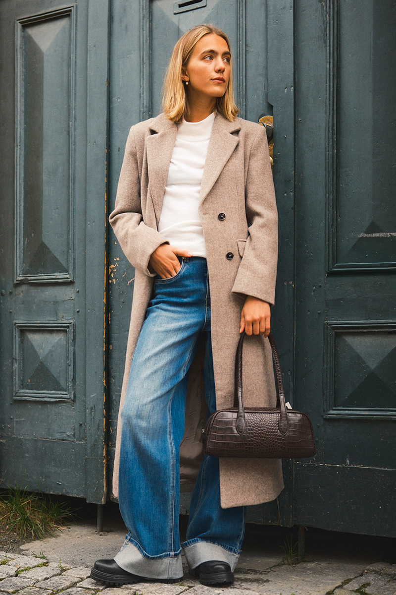 Corina Herringbone Twill Coat Beige Melange - Bilde 2