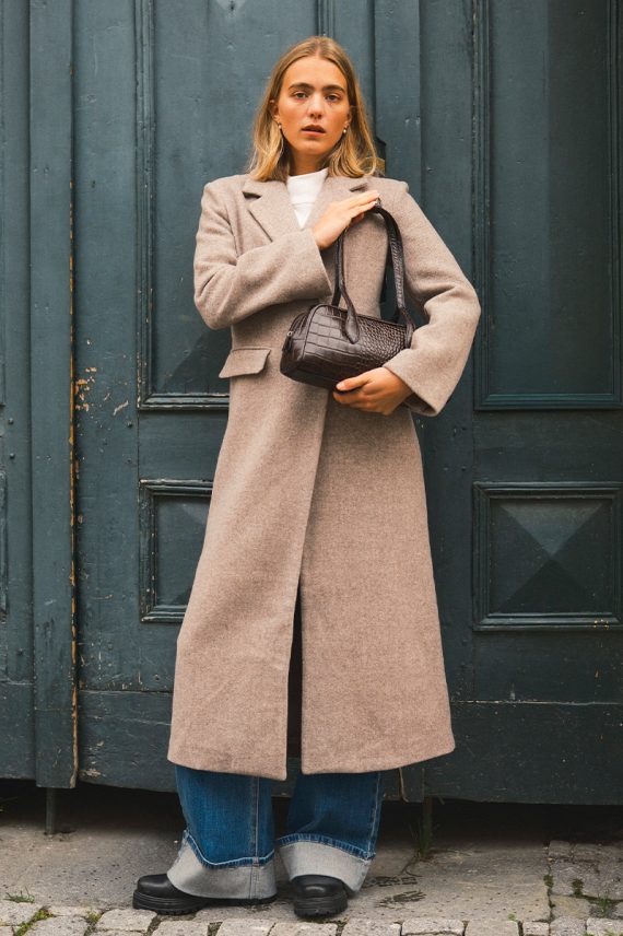 Corina Herringbone Twill Coat Beige Melange