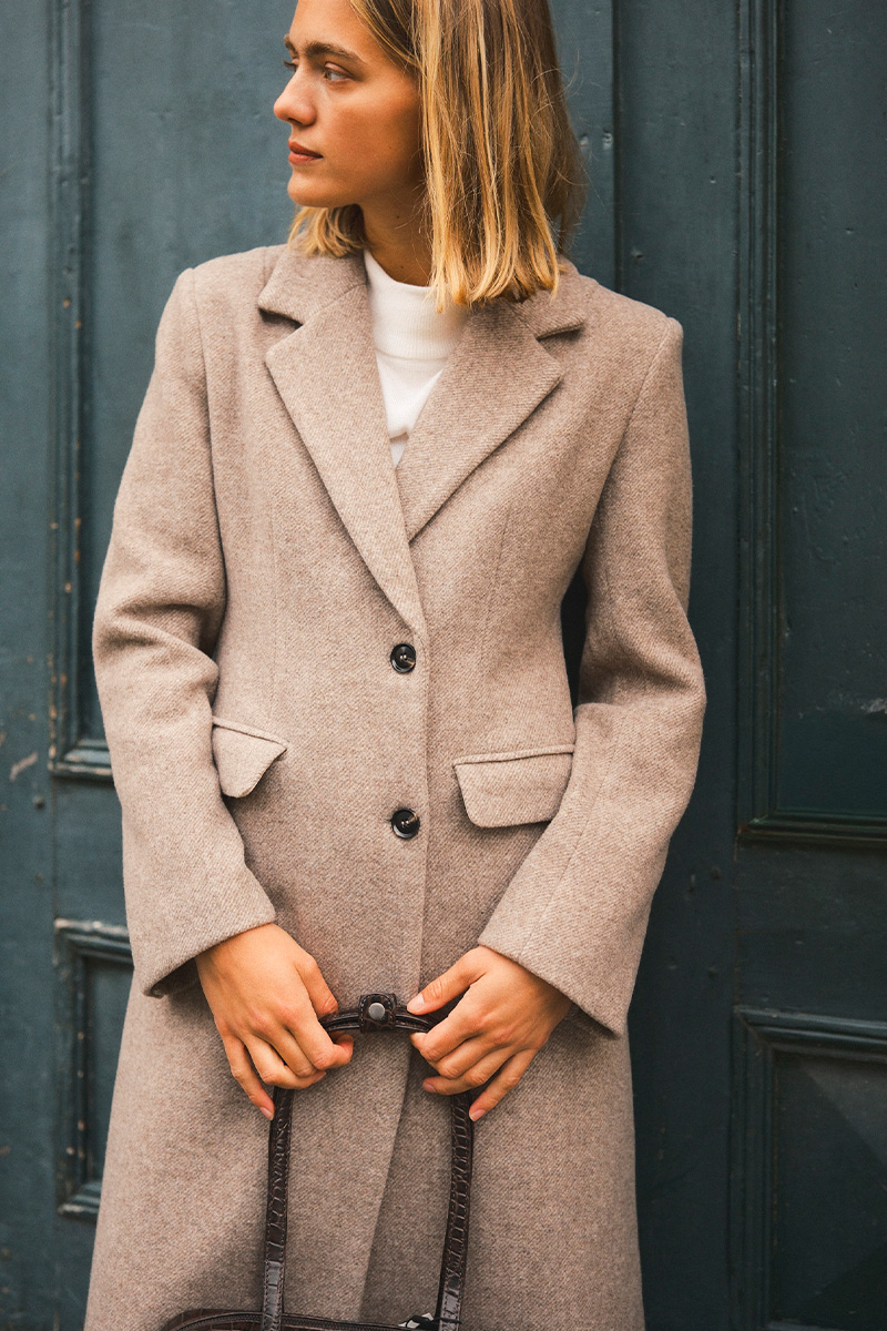 Corina Herringbone Twill Coat Beige Melange - Bilde 4