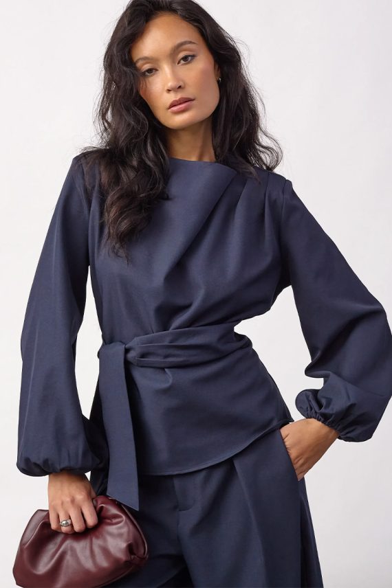 LunaCC Tie Blouse Navy